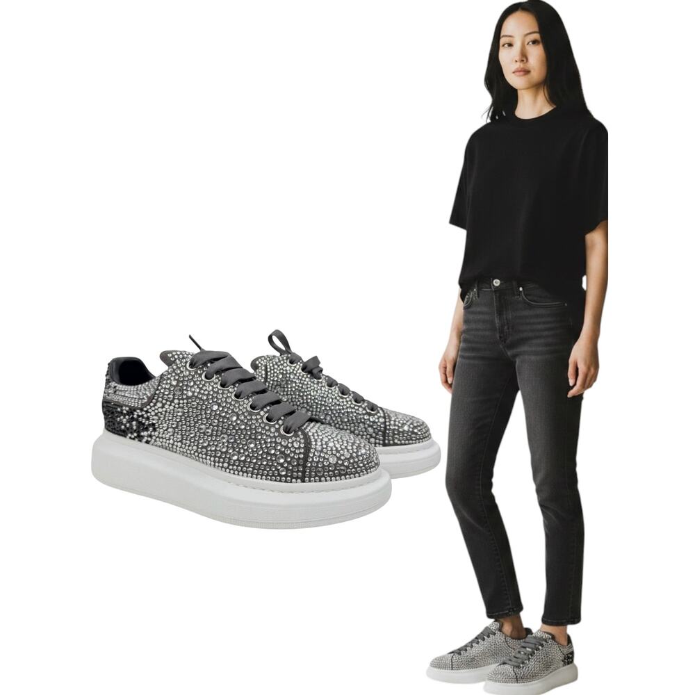 Alexander Mcqueen Crystal Embellished Oversized Sneakers Gray Size 37